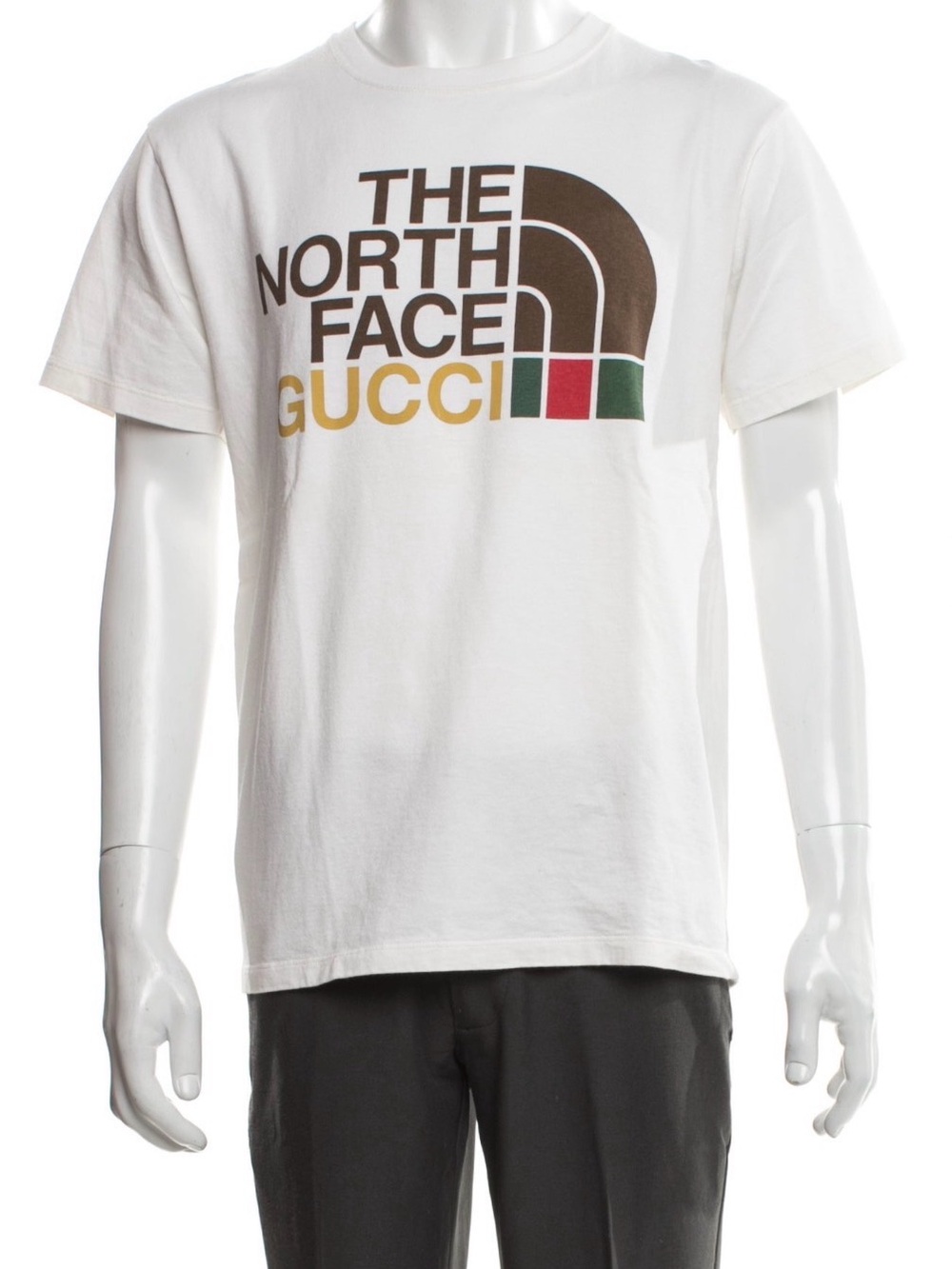 Gucci White Short-Sleeve Logo Tee with Brown, Gold and Green Accents